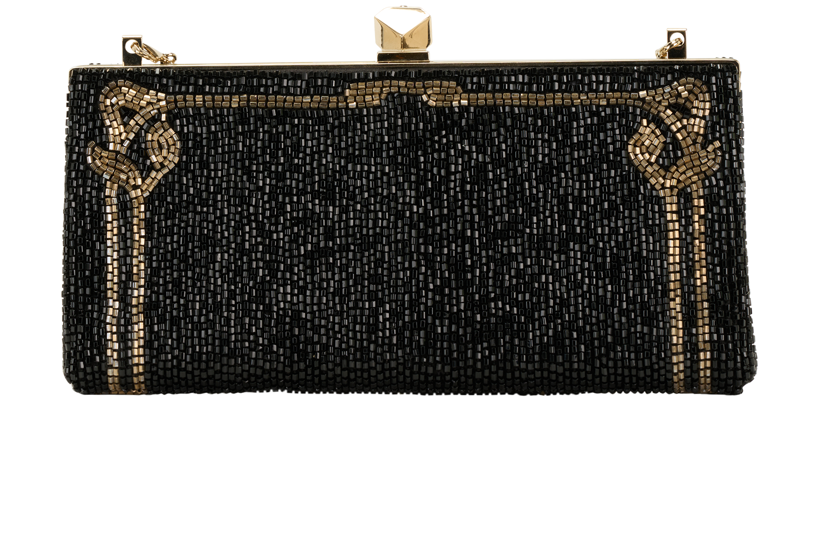 Celeste Beaded Clutch, &pound;260, Handbags, Black, Satin, Back view